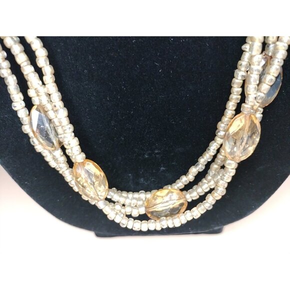 Cato Long Multi Strand Necklace Beaded Layered Chain Statement Jewelry Cream Tan - Picture 10 of 14